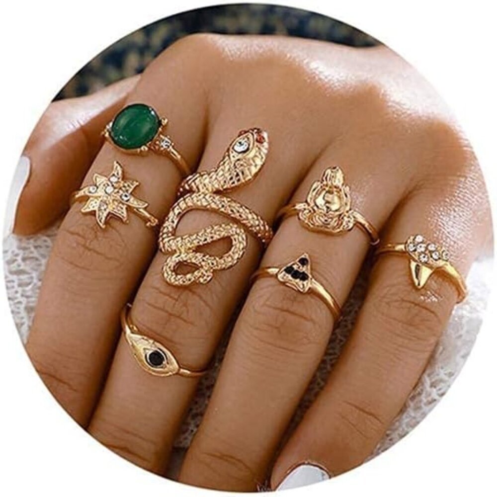 Gold Boho Ring Sets Stackable Knuckle Ring Vintage Snake Finger Rings Set Stacki